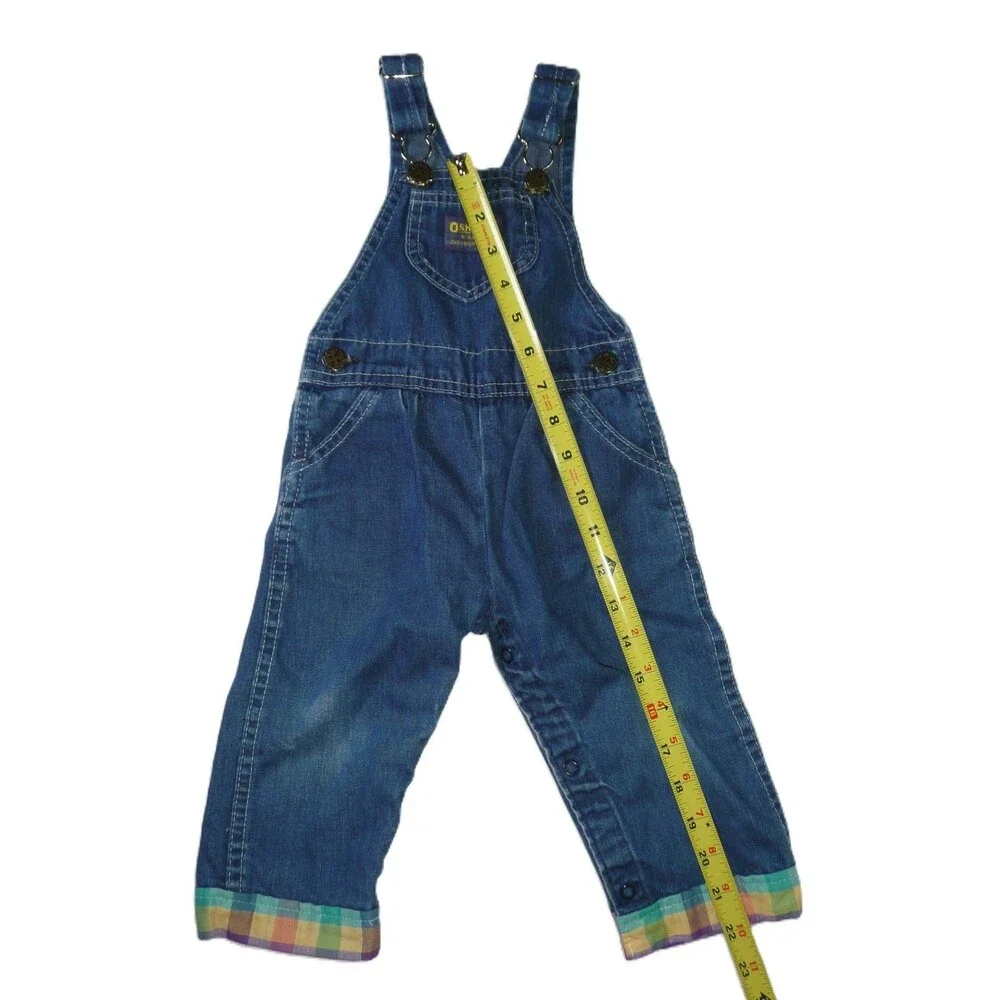 Vtg. OSHKOSH B'GOSH Blue Denim Plaid Overalls Size 24 Months Made in USA